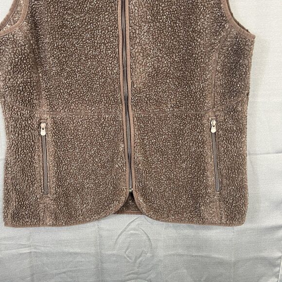 Woolrich Sherpa Fleece Zip Vest Womens XL Dark Toast Heather Brown - Picture 6 of 10